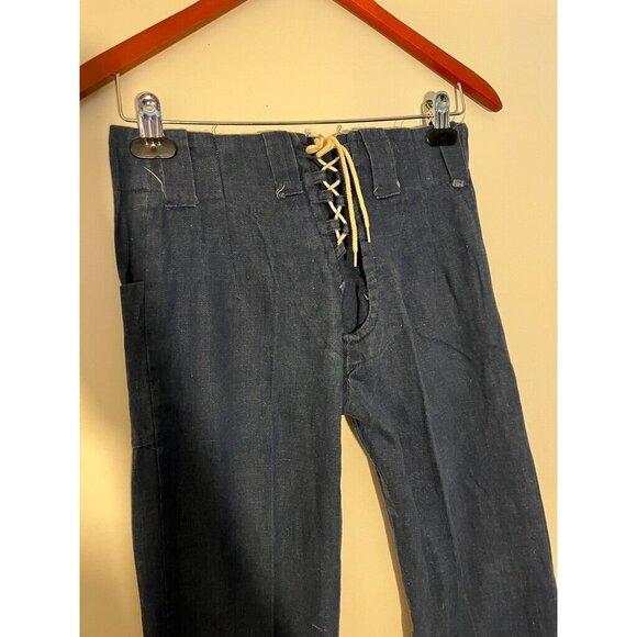 VTG Anastasas Womens 70s Dark Wash Denim Lace Front Bellbottom Flare Jeans 28x31 - Picture 3 of 14